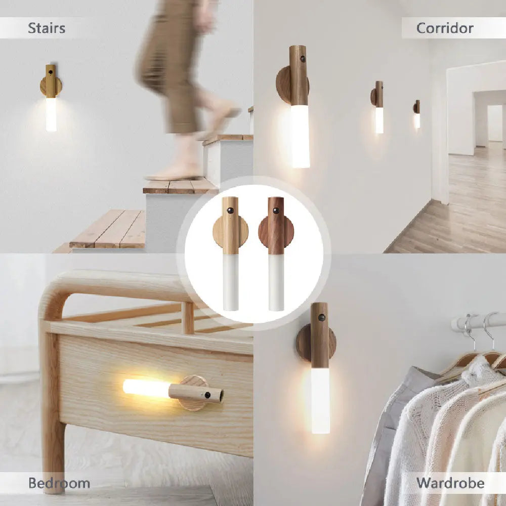 Auto LED USB Magnetic Wood Wireless Night Light Corridors Porch Lights PIR Motion Sensor Wall Light Cabinet Lamp - Image #5