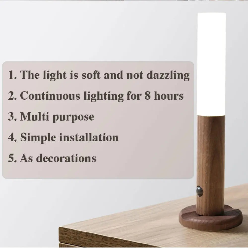 Auto LED USB Magnetic Wood Wireless Night Light Corridors Porch Lights PIR Motion Sensor Wall Light Cabinet Lamp - Image #6
