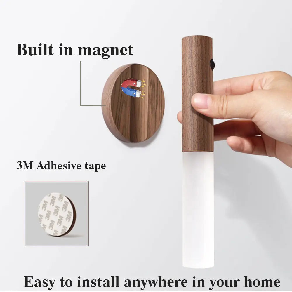 Auto LED USB Magnetic Wood Wireless Night Light Corridors Porch Lights PIR Motion Sensor Wall Light Cabinet Lamp - Image #4
