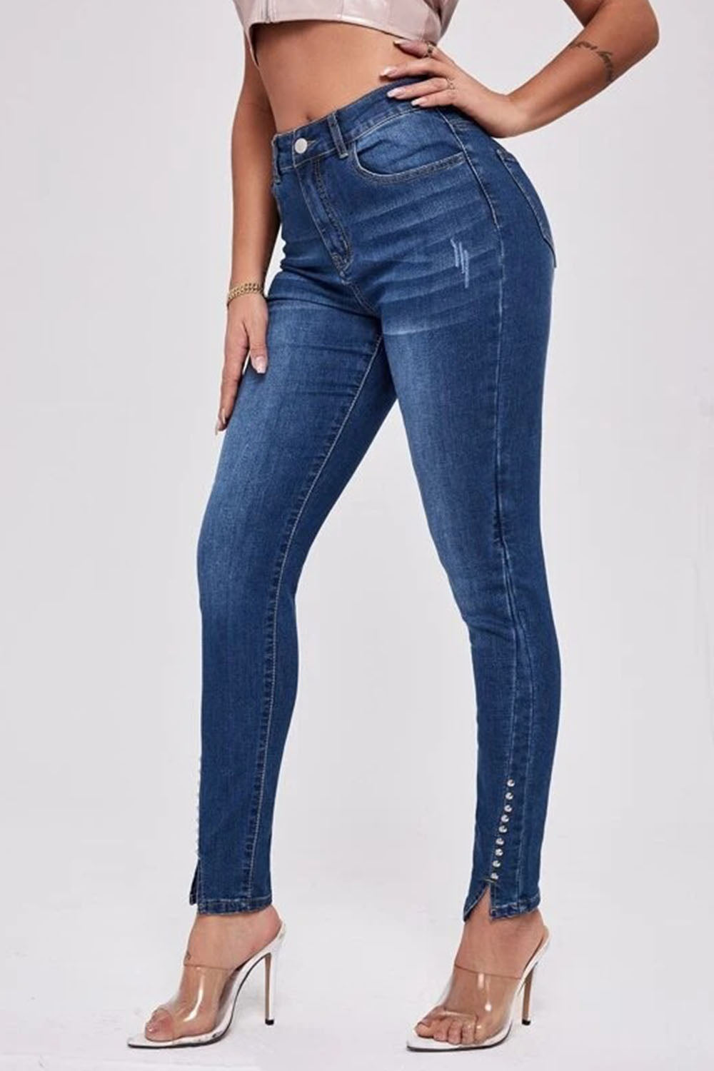 Button Fly Long Jeans Eromxe