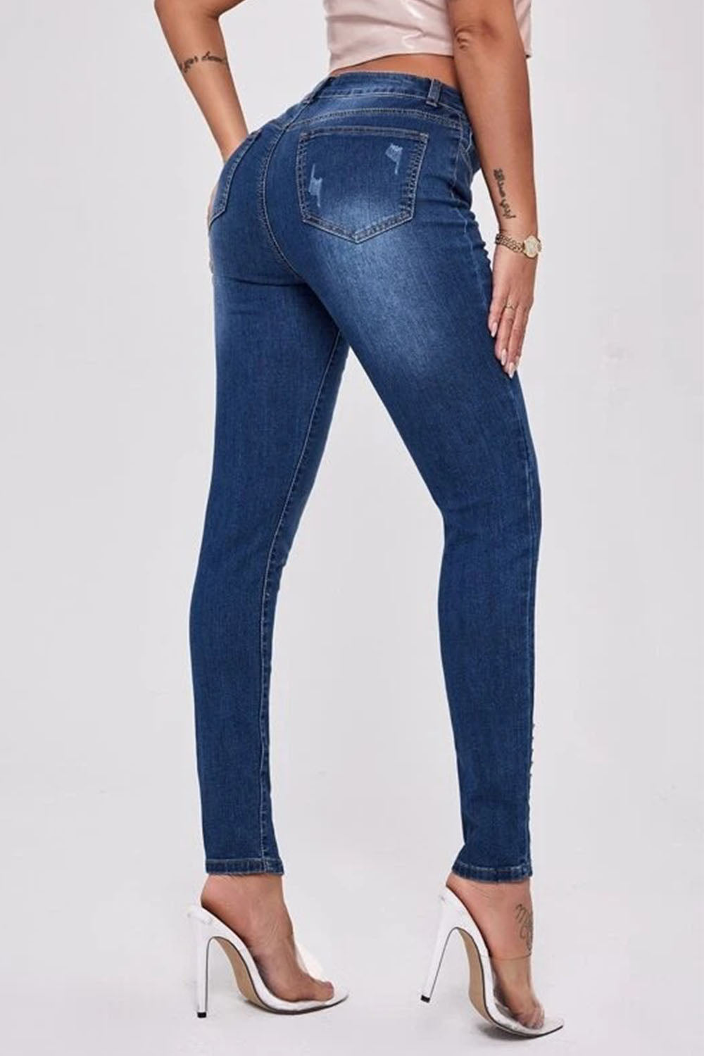 Button Fly Long Jeans Eromxe