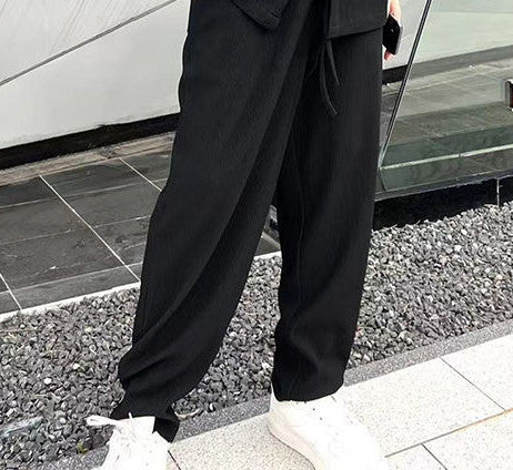 Men's Fashion Casual Loose Pleated Texture Shirt And Trousers Two-piece Set Eromxe