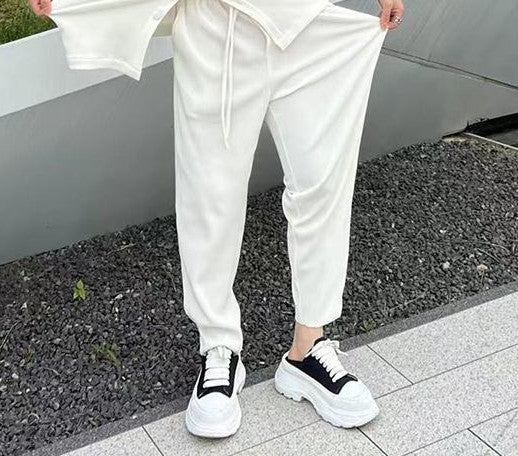 Men's Fashion Casual Loose Pleated Texture Shirt And Trousers Two-piece Set Eromxe