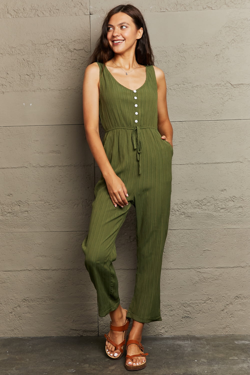 Tied Sleeveless Jumpsuit with Pockets Eromxe