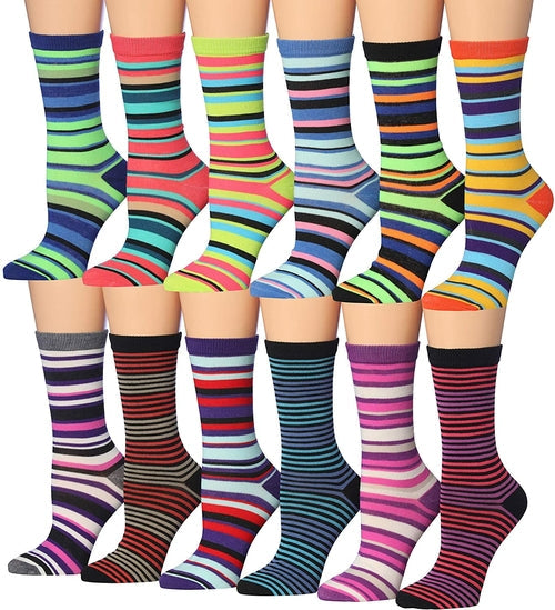 Tipi Toe Women's 12 Pairs Colorful Patterned Crew Socks Eromxe