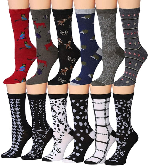 Tipi Toe Women's 12 Pairs Colorful Patterned Crew Socks Eromxe