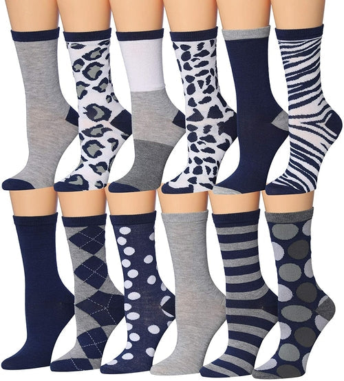 Tipi Toe Women's 12 Pairs Colorful Patterned Crew Socks Eromxe