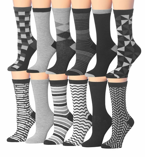 Tipi Toe Women's 12 Pairs Colorful Patterned Crew Socks Eromxe