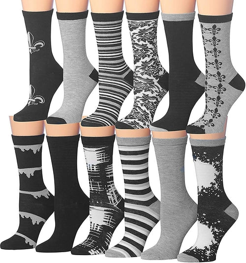 Tipi Toe Women's 12 Pairs Colorful Patterned Crew Socks Eromxe