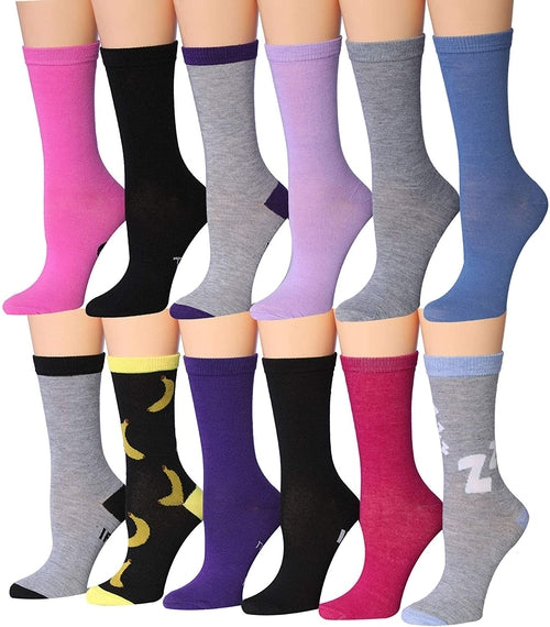 Tipi Toe Women's 12 Pairs Colorful Patterned Crew Socks Eromxe
