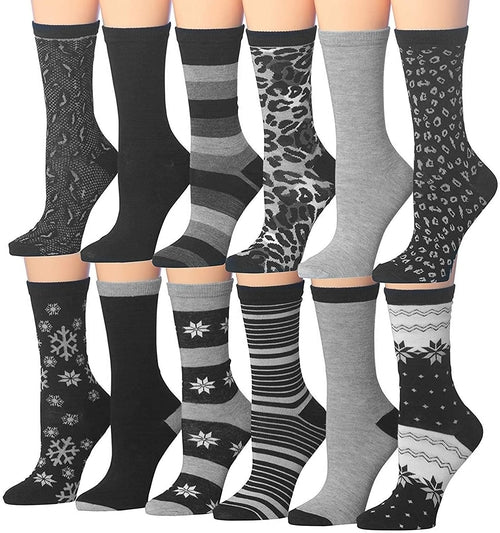 Tipi Toe Women's 12 Pairs Colorful Patterned Crew Socks Eromxe