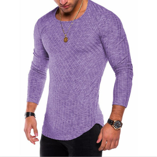 Solid Color Stitching  Hem Bottoming Shirt