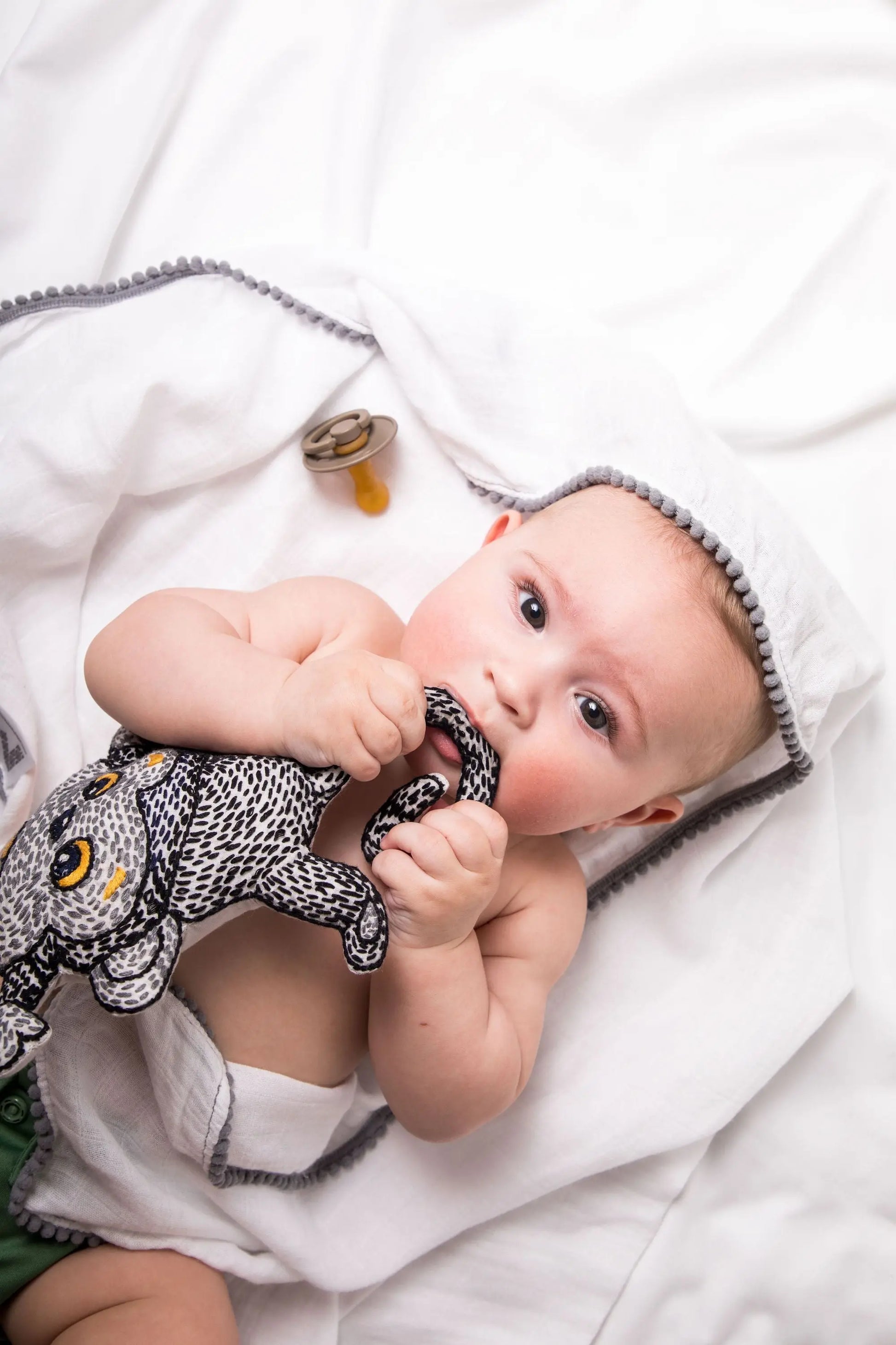 3 Pc Newborn Essential Set - Hooded Towel, Swaddle + Toy Rattle Eromxe