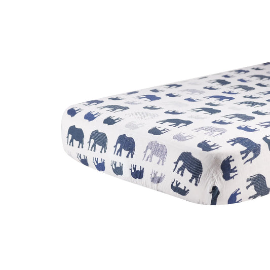 Blue Elephant Cotton Muslin Crib Sheet Eromxe