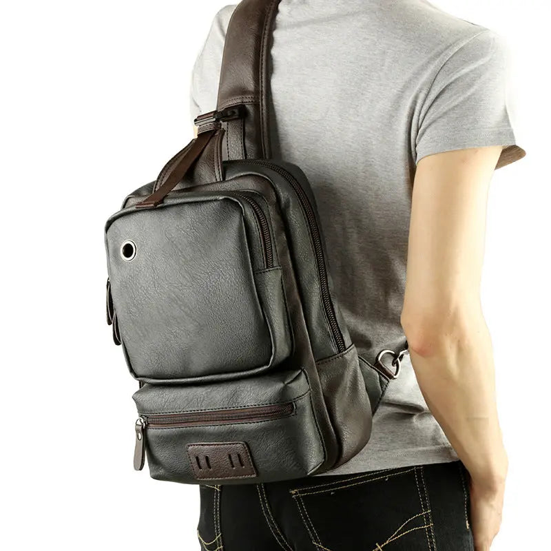 A Mo Tis Leather Backpack Bag trend of Korean men's casual outdoor sport for men chest Bag Satchel - Image #3