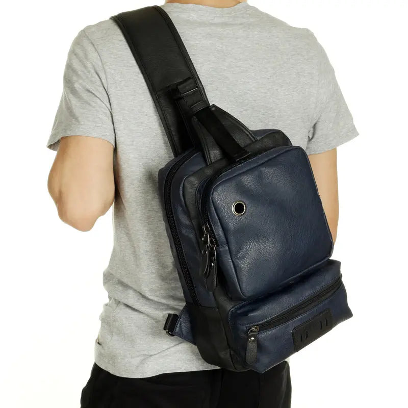 A Mo Tis Leather Backpack Bag trend of Korean men's casual outdoor sport for men chest Bag Satchel - Image #2
