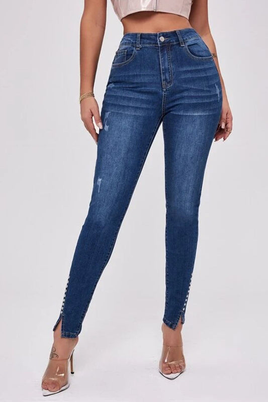 Button Fly Long Jeans Eromxe