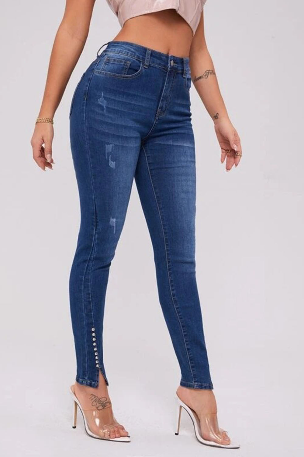 Button Fly Long Jeans Eromxe