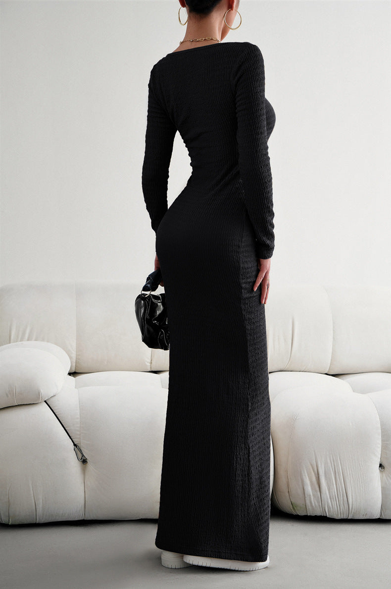 Long Sleeve Square Neck Maxi Bodycon Dress Eromxe