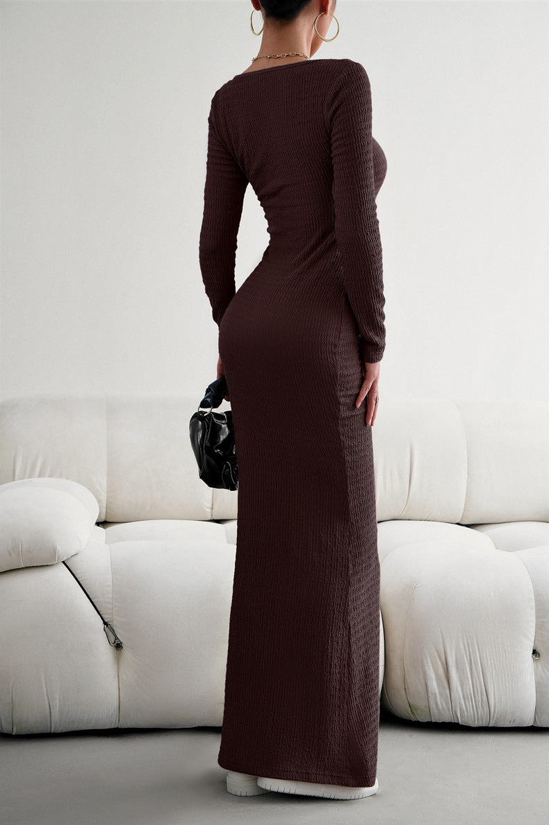 Long Sleeve Square Neck Maxi Bodycon Dress Eromxe