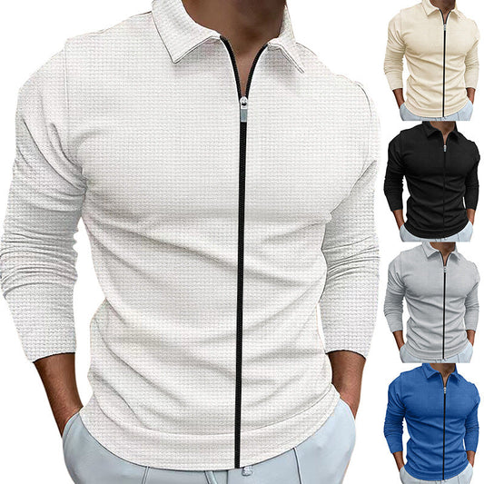 Men's Clothing Waffle Style Zipped Lapel Jacket Outdoor Sports Tops Eromxe