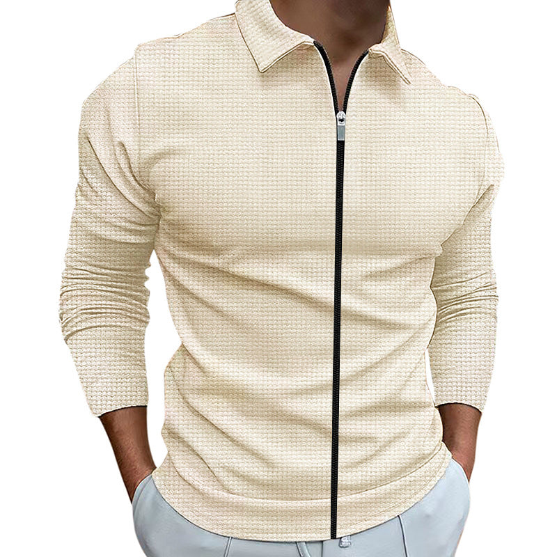 Men's Clothing Waffle Style Zipped Lapel Jacket Outdoor Sports Tops Eromxe