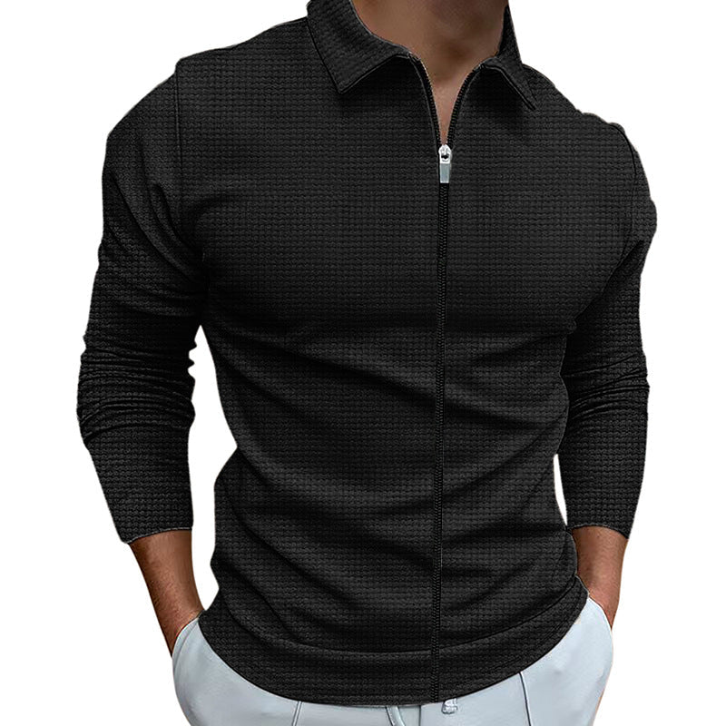 Men's Clothing Waffle Style Zipped Lapel Jacket Outdoor Sports Tops Eromxe