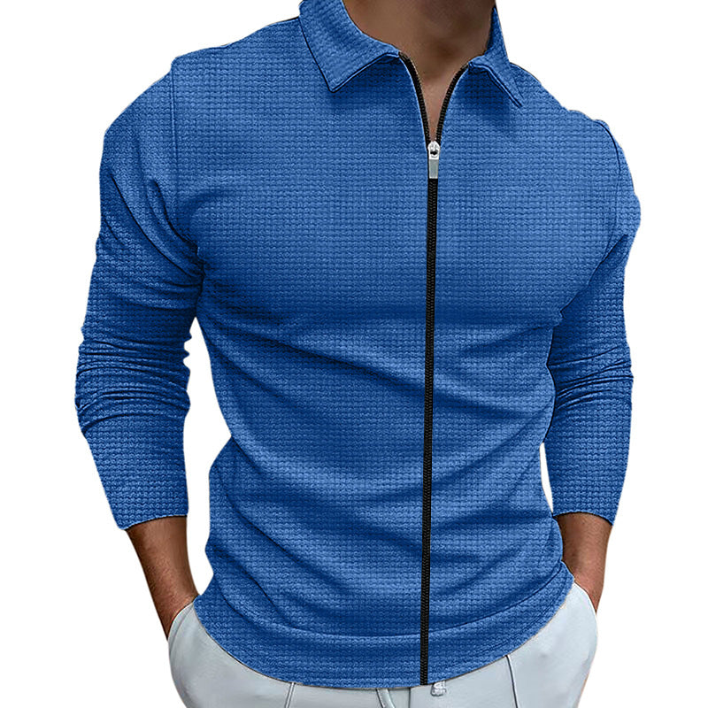 Men's Clothing Waffle Style Zipped Lapel Jacket Outdoor Sports Tops Eromxe