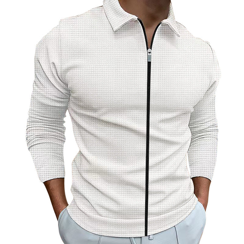 Men's Clothing Waffle Style Zipped Lapel Jacket Outdoor Sports Tops Eromxe