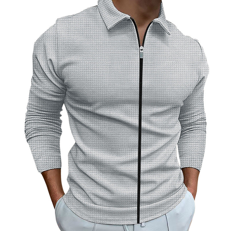 Men's Clothing Waffle Style Zipped Lapel Jacket Outdoor Sports Tops Eromxe