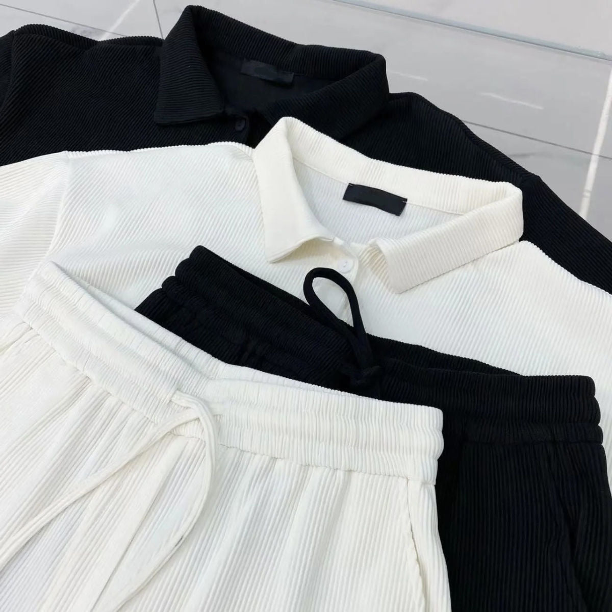 Men's Fashion Casual Loose Pleated Texture Shirt And Trousers Two-piece Set Eromxe