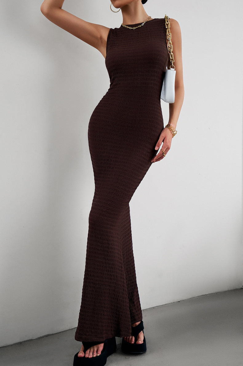 Round Neck Sleeveless Maxi Fishtail Dress Eromxe