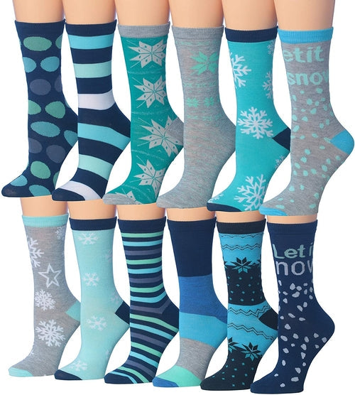 Tipi Toe Women's 12 Pairs Colorful Patterned Crew Socks Eromxe
