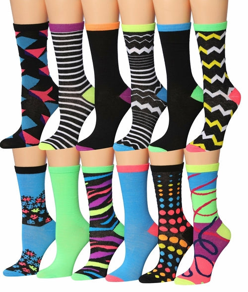 Tipi Toe Women's 12 Pairs Colorful Patterned Crew Socks Eromxe