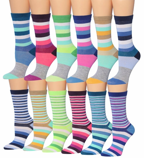 Tipi Toe Women's 12 Pairs Colorful Patterned Crew Socks Eromxe