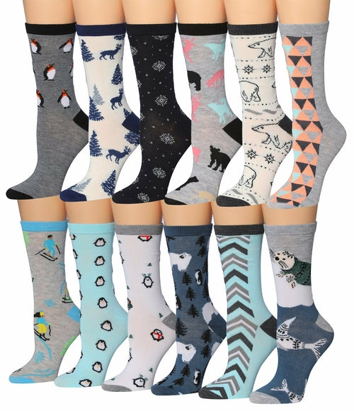 Tipi Toe Women's 12 Pairs Colorful Patterned Crew Socks Eromxe