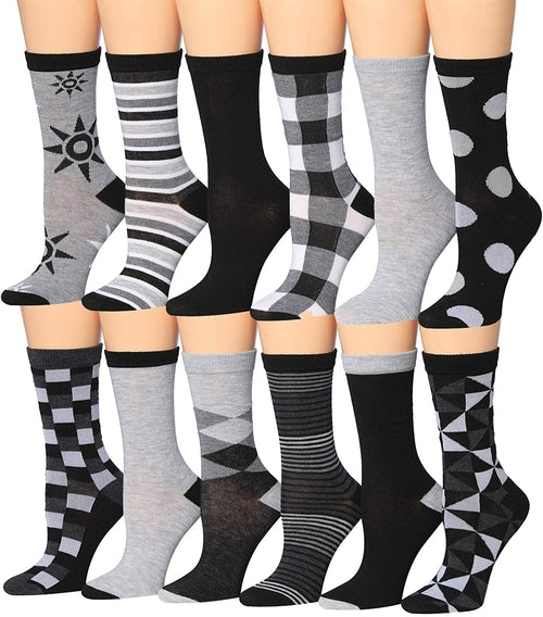 Tipi Toe Women's 12 Pairs Colorful Patterned Crew Socks Eromxe