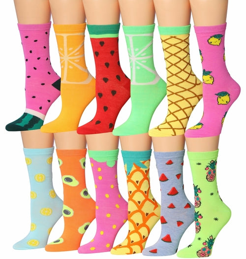 Tipi Toe Women's 12 Pairs Colorful Patterned Crew Socks Eromxe