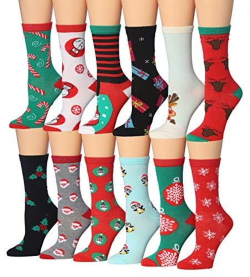 Tipi Toe Women's 12 Pairs Colorful Patterned Crew Socks Eromxe