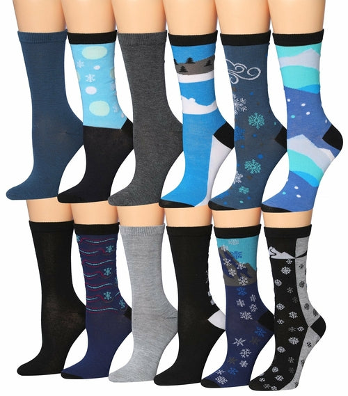 Tipi Toe Women's 12 Pairs Colorful Patterned Crew Socks Eromxe
