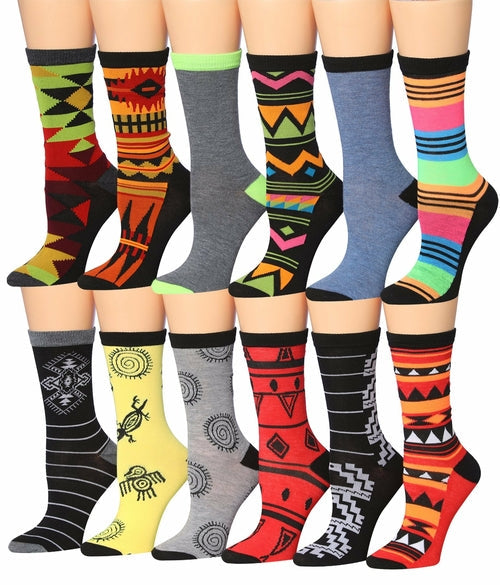 Tipi Toe Women's 12 Pairs Colorful Patterned Crew Socks Eromxe