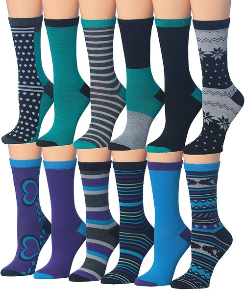Tipi Toe Women's 12 Pairs Colorful Patterned Crew Socks Eromxe