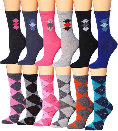 Tipi Toe Women's 12 Pairs Colorful Patterned Crew Socks Eromxe