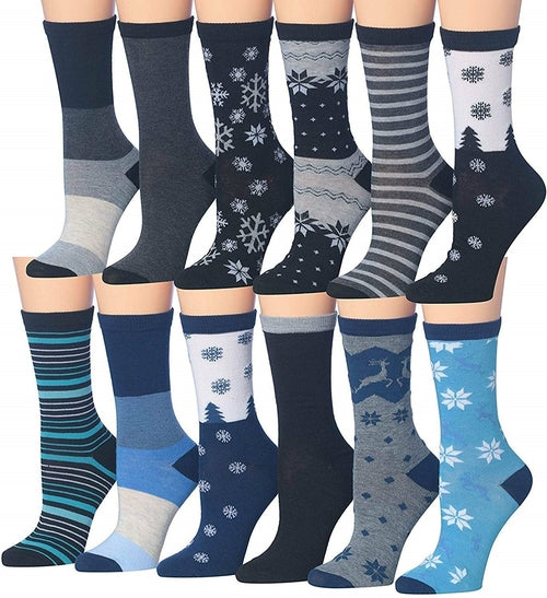 Tipi Toe Women's 12 Pairs Colorful Patterned Crew Socks Eromxe