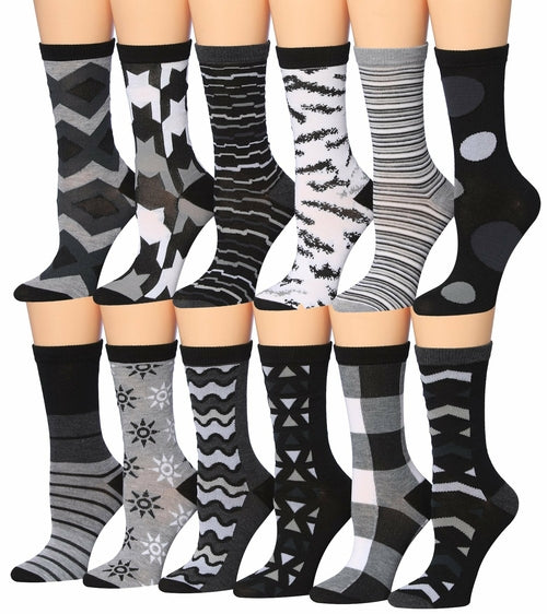 Tipi Toe Women's 12 Pairs Colorful Patterned Crew Socks Eromxe