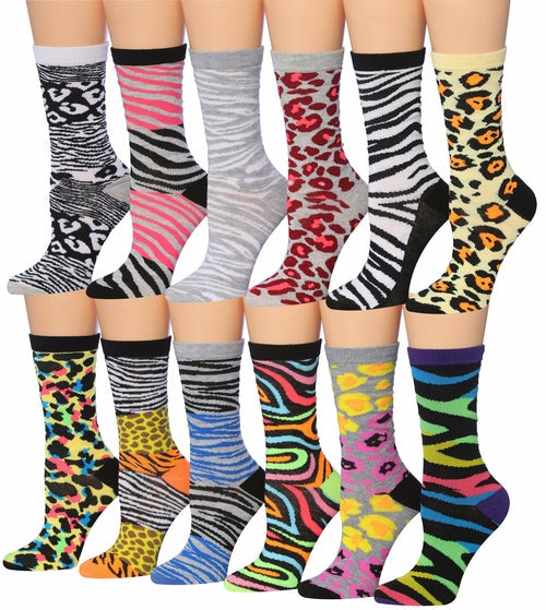 Tipi Toe Women's 12 Pairs Colorful Patterned Crew Socks Eromxe