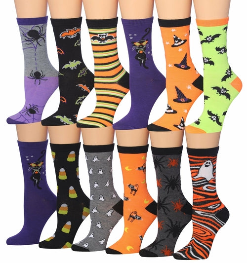 Tipi Toe Women's 12 Pairs Colorful Patterned Crew Socks Eromxe
