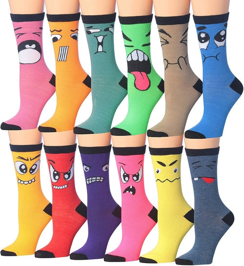 Tipi Toe Women's 12 Pairs Colorful Patterned Crew Socks Eromxe