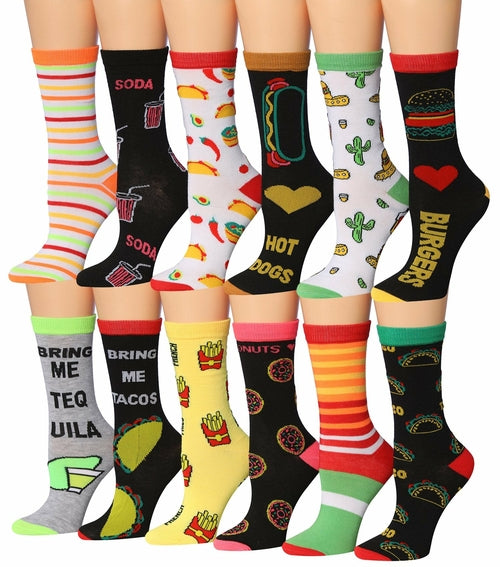 Tipi Toe Women's 12 Pairs Colorful Patterned Crew Socks Eromxe