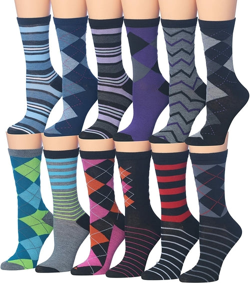 Tipi Toe Women's 12 Pairs Colorful Patterned Crew Socks Eromxe